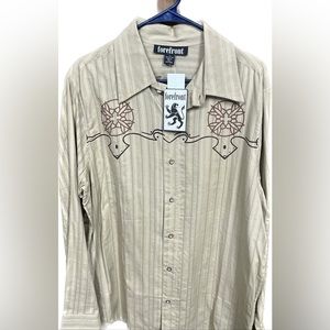 Forefront Western Country Button Down Shirt, New NWT Rare Khaki 100% Cotton Lg.